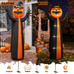 10ft Inflatable Halloween Decor with Rotatable Head Pumpkin Ghost in Cape, 6 Built-in LED Lights, Black & Orange, 12V 2000mA US Power Adapter - Image 9