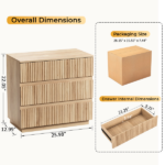 Handleless Grille-Finished 3-Drawer Bedside Table P2 Particleboard + MDF & Melamine Veneer + Thermoformed Drawer Cabinet 23.62*12.99*22.05in Oak - Image 5