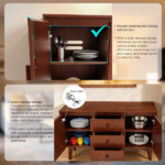 47.3" Mid Century Modern Sideboard Buffet Cabinet, Kitchen Buffet Cabinet with Solid Wood Frame Legs & Wooden Handle, Storage Cabinet with 2 Doors and 3 Drawers for Kitchen,Dining,Living Room, Walnut - Image 7