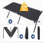 Portable Folding Camping Cot with Carrying Bag Army (Black) - Image 4