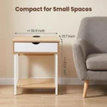 Side End Table, Nightstand, Bedside Table with Drawer and Storage Shelves, Sofa Table for Living Room, Bedroom, Accent Furniture, Easy Assembly, Oak/White - Image 5