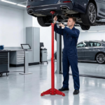 Adjustable Underhoist Support Jack Stand, 1654 LBS Max Load Triangular Base Hoist Support Stand with Rolling Wheels Anti-Slip Rubber Platform for Professional & Home Workshop Car Maintenance -Red - Image 6