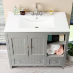 Grey MDF Lacquered Double Door & 2-Drawer Bathroom Vanity Cabinet with Decorative Molding - 91x46x82cm - Image 11