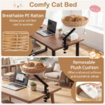 360° Rotatable Desktop Cat Bed Perch, 2-in-1 Workspace Cat Retreat with Jingling Ball (Natural + Black + White) - Image 5