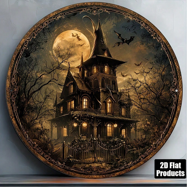 CIFbuy 1pc 8x8in Vintage Halloween Sign, "" Sign, 2D Flat Round Plaque, Flat Round Plaque, Haunted House Horror Castle Decor TikTok, TikTok, temu emu Self-pickup Logiecics