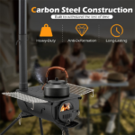 Portable Foldable Wood Burning Tent Stove with 5 Sections Chimney, Heavy Duty Carbon Steel Camping Stove with View Window & Cooking Racks for Outdoor Hunting Camping - Image 6