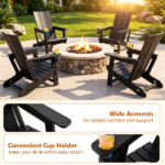 Black Weatherproof HDPE Outdoor Adirondack Chair, 330LBS Capacity Ergonomic Patio Lounge Chair with Built-in Cup Holder, Snap-Together Tool-Free Assembly for Poolside Backyard - Image 9