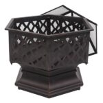 22" Hexagonal Shaped Iron Brazier Wood Burning Fire Pit Decoration for Backyard Poolside - Image 21