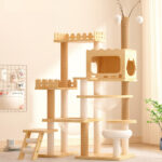 66.9" Modern Cat Tower, Wood Cat Tree Tower for Indoor Cats, Cat Treewith Sisal-Covered Scratching Posts and Top Perch, Cat Condo with Acrylic Hammock for Multi-Cat Households