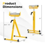 2-Pack Heavy Duty Metal Folding Roller Stand with Edge Guides Portable Woodworking Support - Yellow - Image 4