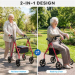 2-in-1 Rollator Walker with Seat (Red), 8-Inch Large Wheels & Versatile Braking System, Adjustable Height - Image 10