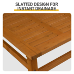 Outdoor Wood Coffee Table, 42" Farmhouse Side Table for Patio, Solid Cedar Wood Accent Table with Slatted Tabletop for Garden Poolside Lawn Living Room, Teak Wood Finish - Image 3