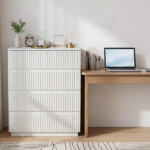 Handleless Grille-Finished 4-Drawer Bedside Table P2 Particleboard + MDF & Melamine Veneer + Thermoformed Drawer Dresser 23.62*14.96*30.71in White - Image 13