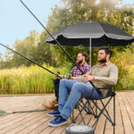 Portable Outdoor 2-Seat Folding Chair with Removable Sun Umbrella Black - Image 9