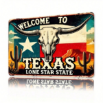 CIFbuy Vintage Texas Welcome Sign 8x12 Inch Aluminum Wall Decor, Rustic Bull Skull & Cactus 2D Flat Metal Plaque For Home Office Bedroo TikTok, TikTok, Self-pickup Logiopics - Image 8