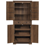 71" Tall Kitchen Pantry Cabinet with 3 Pull Out Cabinet Organizers, Farmhouse Embossed Texture Storage Cabinet with 6 Door Shelves, 2 Drawers, Freestanding Cupboard for Kitchen, Dining Room Brown - Image 6