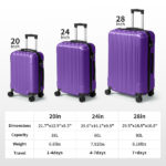 ABS Trolley Case 20in 24in 28in 3PCS Suitcase Set Vertical Striped Frosted Case Suitcase Purple - Image 19