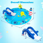 74 " Inflatable Marine Spray Pool with Shark Slide & Lighthouse Sprinkler, Kids Water Play Center for Backyard - Image 6