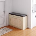 Rattan Shoe Rack, Hallway Shoe Bench, Shoe Cabinet with Flip-Drawer and Seat Cushion - Image 7