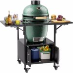 Outdoor Grill Table for Big Green Egg Style BBQ, Metal Grill Cart with 2 Folding Panels, Compatible with up to Large Green Egg, Kamado Joe Jr - Image 8