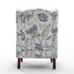 Modern Accent Chair with Retro Wood Legs, Comfy Upholstered Armchair, Floral Design Single Sofa Chair for Living Room Bedroom Office - Floral Blue - Image 22