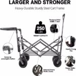 Collapsible Wagon Heavy Duty Folding Wagon Cart with Removable Canopy, 4" Wide Large All Terrain Wheels, Brake, Adjustable Handles,Cooler Bag Utility Carts for Outdoor Garden Wagons Carts Beach Cart - Image 6