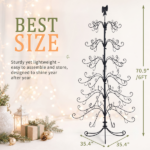 6ft Black PVC Metal Artificial Christmas Tree with Bow Topper, No Extra Ornaments, Daily Decor Tree - Image 9
