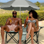 Portable Outdoor 2-Seat Folding Chair with Removable Sun Umbrella Grey - Image 4