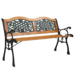49" Garden Bench Outdoor Patio Park Chair Furniture Hardwood Slats Cast Iron Frame - Image 5