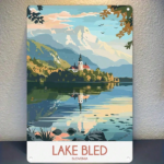 CIFbuy 1pc Lake Bled Slovenia Metal Tin Sign, Retro Travel Poster Wall Art, Scenery Decorative Iron Plaque For Home Garden Decor TikTok, TikTok, Self-pickup Logiopics