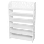 Wood-plastic Board Six Tiers Carved Shoe Rack White B - Image 4