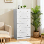 White matte finish particleboard with melamine veneer, 66*40*131cm, 5+2 drawer cabinet, matte gold handles - Image 3