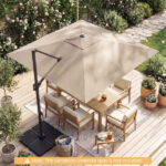 10x10 Ft Beige Solar LED Cantilever Patio Umbrella 360° Rotation Offset Hanging Umbrella with Lights - Image 10