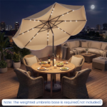 10 Ft Solar Powered Patio Umbrella with 24 LED Lights, Beige Outdoor Market Umbrella - Image 2
