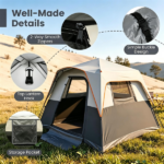 Gray Light-Blocking Outdoor Cabin Tent, Large 9x9ft Interior Windproof Rainfly Tent with Carry Bag Ground Stakes Ropes for Family Group Camping - Image 8