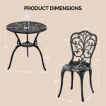 3 PCS Outdoor Bistro Set, All-Weather Cast Aluminum Butterfly Bistro Table and Chairs Set of 2, Patio Bistro Set for Backyard, Garden, Balcony Black - Image 4