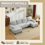 U-Shaped Sectional Sofa with 2 Short Chaise Lounges, 4 Seater Indoor Chenille Fabric Combination Couch, Plastic Legs, 111.4" L x 48.4" D x 33.1" H Living Room Furniture, Dark Beige Grey - Image 10