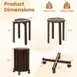 4-Piece Stackable Nesting Stools Set with Lockable Rolling Base, Solid Rubber Wood Dining Stools for Extra Seating-Walnut - Image 4