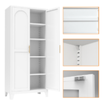 71'' 2 Shapely Doors Cabinet, Metal Storage Cabinet with Doors and Adjustable Shelves, for Bedroom, Living Room, Kitchen(White)-Does not support self pick up - Image 10