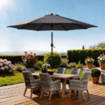 7.5FT Round Outdoor Patio Umbrella with Tilt Adjustment, Crank Lift System, 6 Iron Ribs & Iron Pole, Waterproof UV Protected Polyester Canopy, Gray - Image 20