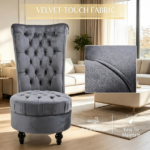 Grey Retro High Back Armless Royal Accent Chair Fabric Upholstered Tufted Seat for Living Dining And Bedroom - Image 5