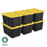 Large Storage Bin, 27 Gallon Durable Plastic Storage Tote with Snap-On Lid, Black and Yellow, 6 Pack (Shipment from Walmart)