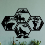 CIFbuy™ Iron Hexagon Forest Animal Wall Art Set, Rustic Outdoor Style Wall Hanging, Nature Theme Home Decor (TikTok, Temu: Self-pickup available) - Image 5