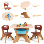 Brown Kids Table and 2 Chairs Set with 4 Storage Boxes, Toddler Activity Table for Drawing Playing Eating, Children Furniture for Indoor Outdoor - Image 3