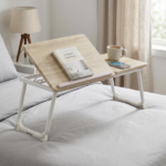 Folding Table with Adjustable Tilt Top and Foldable Legs, Natural Oak/White