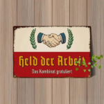 CIFbuy Retro German Slogan Metal Wall Art, Iron Sign With Handshake Pattern & Labor Hero Quote, Quote, 2D Flat Decor For Ho WaikTok, WaikTok, ern & Labor Hero Quote Self-rickup Logiop Hohake Pattern & - Image 8