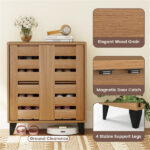 24" Farmhouse Shoe Cabinet with 2 Louvered Doors - 4-Tier Shelves, 3 Adjustable Layers (Natural Wood Grain) - Image 11