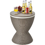 Brown Outdoor Imitation Rattan Ice Cooler Side Table 8Gal 2-Height Adjustable with Drain Plug - Image 4