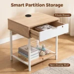 Side End Table, Nightstand, Bedside Table with Drawer and Storage Shelves, Sofa Table for Living Room, Bedroom, Accent Furniture, Easy Assembly, Oak/White - Image 3