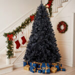 7.5 FT Pre-lit Artificial Christmas Tree, Hinged Xmas Pine Tree with 1350 Branch Tips, 400 Lights and Remote Control for Holiday Party Office Home, Black - Image 2